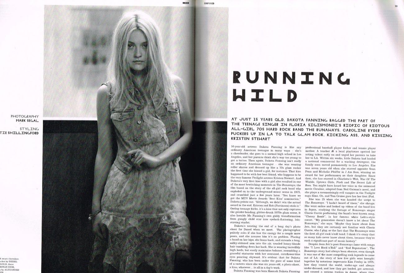 Dazed & Confused spread, Sep 2010: Running Wild, Dakota Fanning